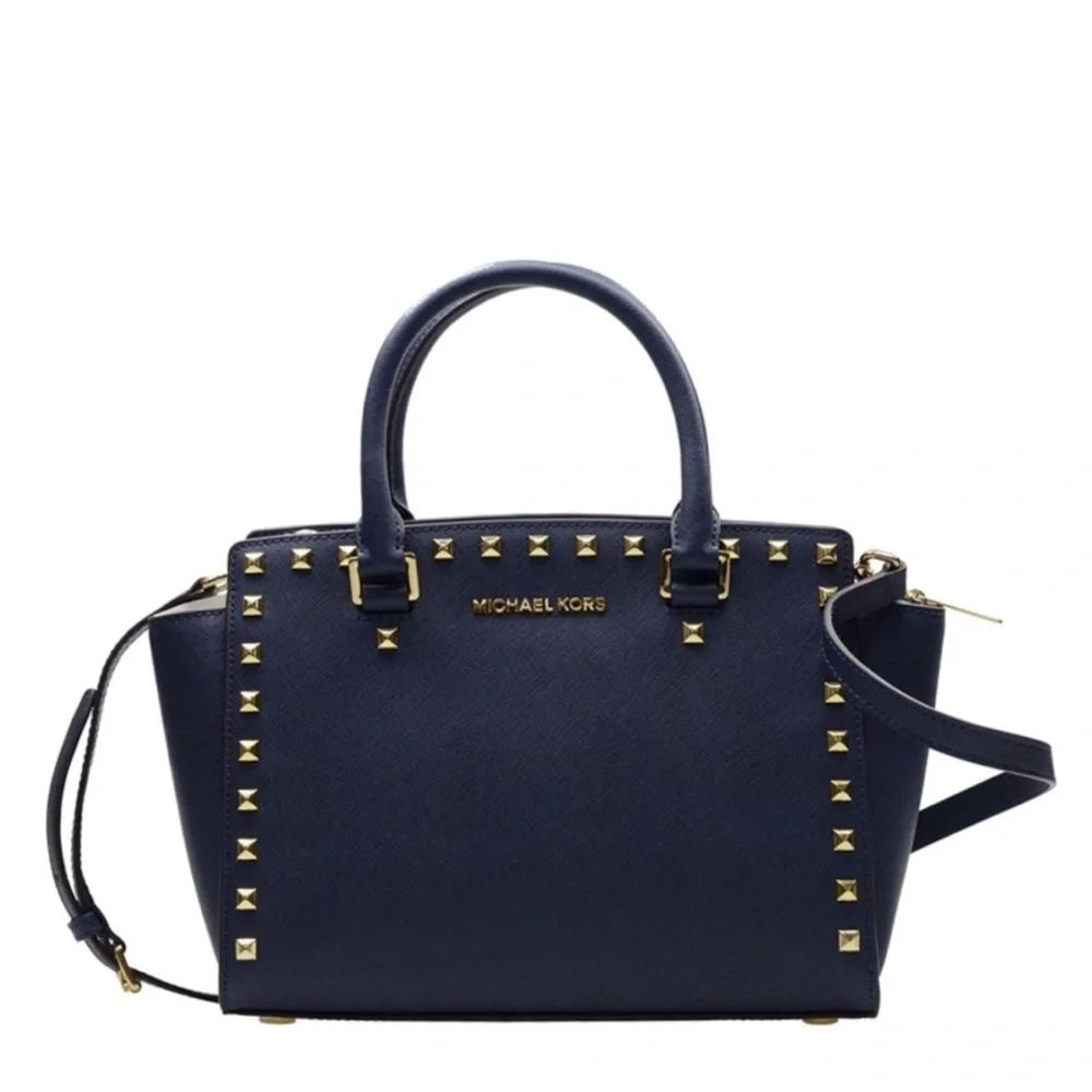Michael Kors Dark Blue Studded Satchel-Large- Like New